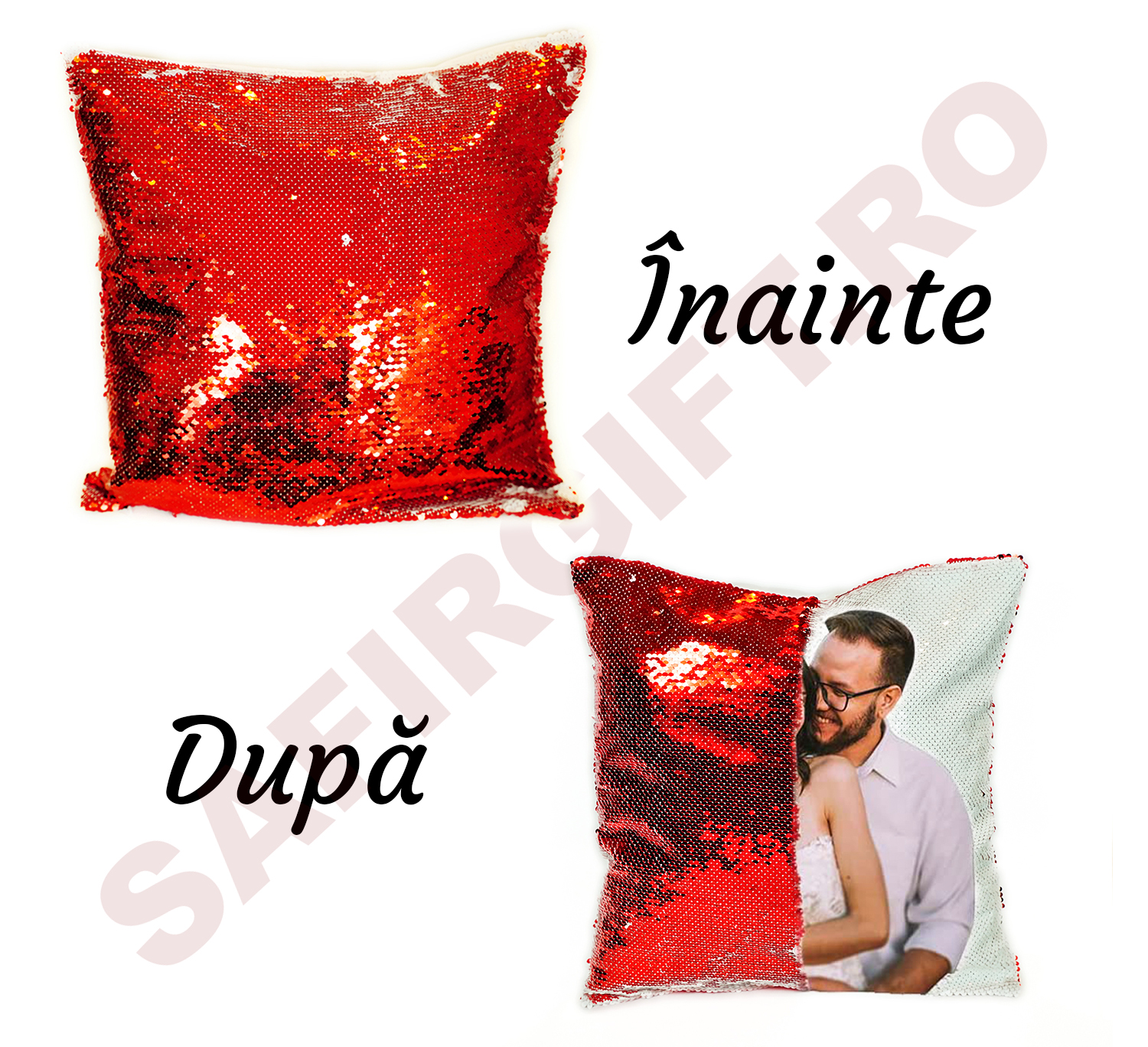 Perna cu paiete alb + rosu personalizata