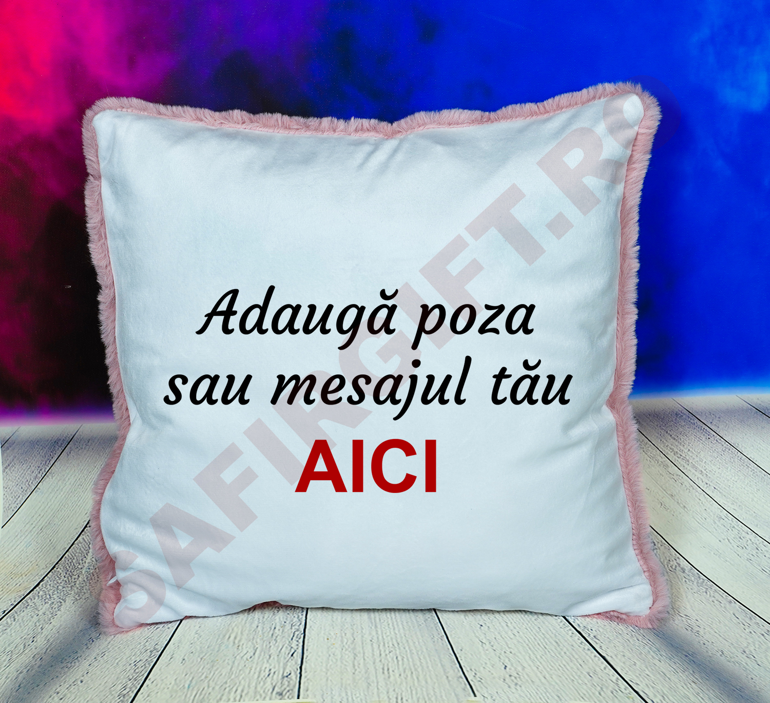 Perna blana roz 40x40 personalizata