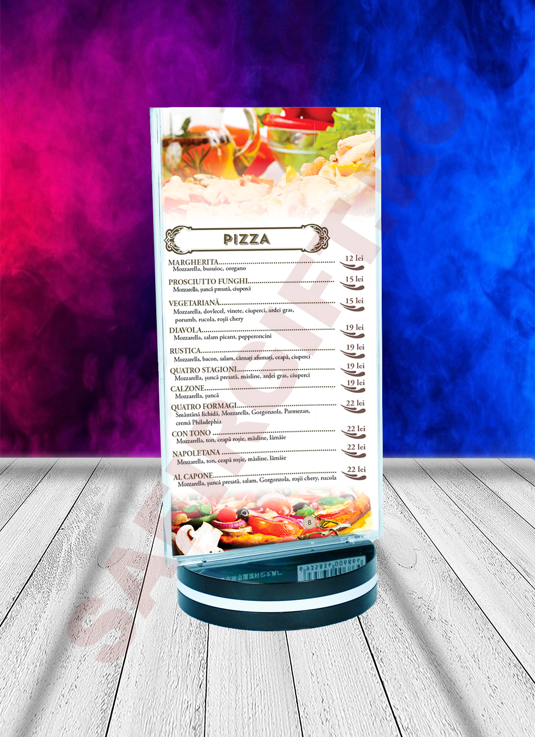 Suport meniu plastic rotativ 20x10