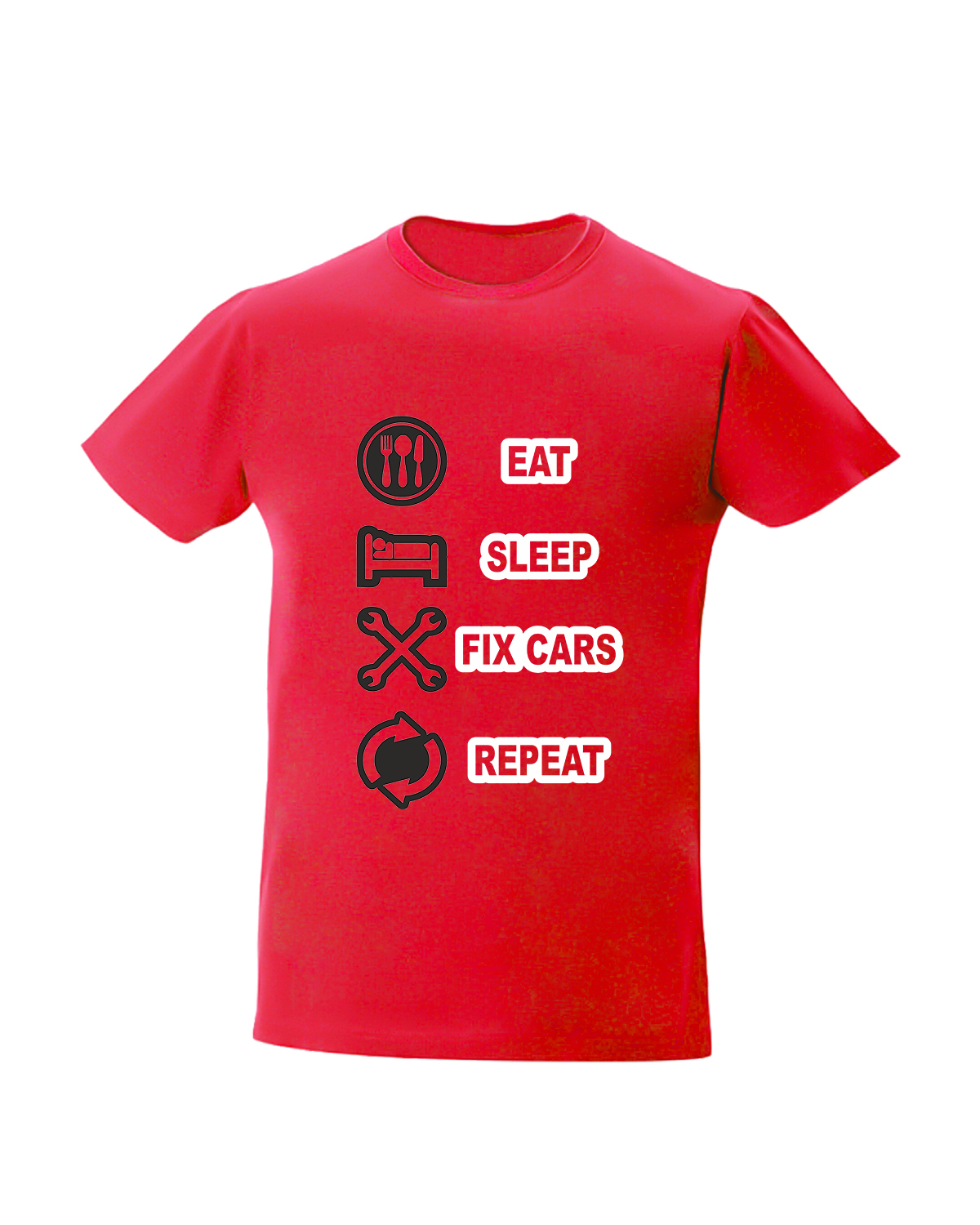 Tricou personalizat Eat sleep fix cars repeat tricouri cu mesaj pentru mecanici cadouri pentru mecanici