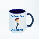 CN015 Cel mai bun asistent alba cu maner albastru Cana personalizata Cel mai bun asistent