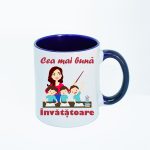 CN017 Cea mai buna invatatoare alba cu maner albastru Cana personalizata Cea mai buna invatatoare