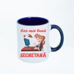 CN018 Cea mai buna secretara alba cu maner albastru Cana personalizata Cea mai buna secretara
