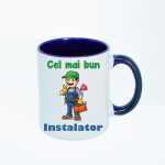 CN020 Cel mai bun Instalator alba cu maner albastru Cana personalizata Cel mai bun Instalator