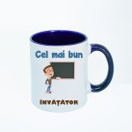 CN021 Cel mai bun invatator alba cu maner albastru Cana personalizata Cel mai bun invatator