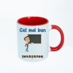 CN021 Cel mai bun invatator alba cu maner rosu Cana personalizata Cel mai bun invatator