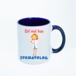 CN025 Cel mai bun stomatolog alba cu maner albastru Cana personalizata Cel mai bun stomatolog