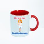 CN025 Cel mai bun stomatolog alba cu maner rosu Cana personalizata Cel mai bun stomatolog