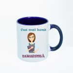 CN030 Cea mai buna diriginta alba cu maner albastru Cana personalizata Cea mai buna diriginta