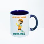 CN035 Cea mai buna menajera alba cu maner albastru Cana personalizata Cea mai buna menajera