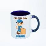 CN036 Cel mai bun curier alba cu maner albastru Cana personalizata Cel mai bun curier