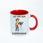 CN039 Cel mai bun cameraman alba cu maner rosu Cana personalizata Cel mai bun cameraman