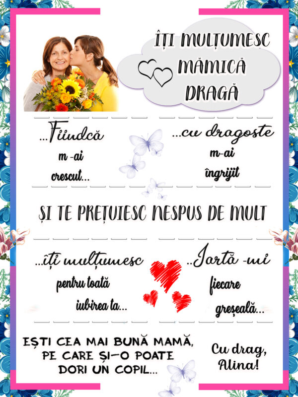 Tablou canvas Iti multumesc mamica Cadouri pentru mama personalizate cadouri 1 martie 8 martie