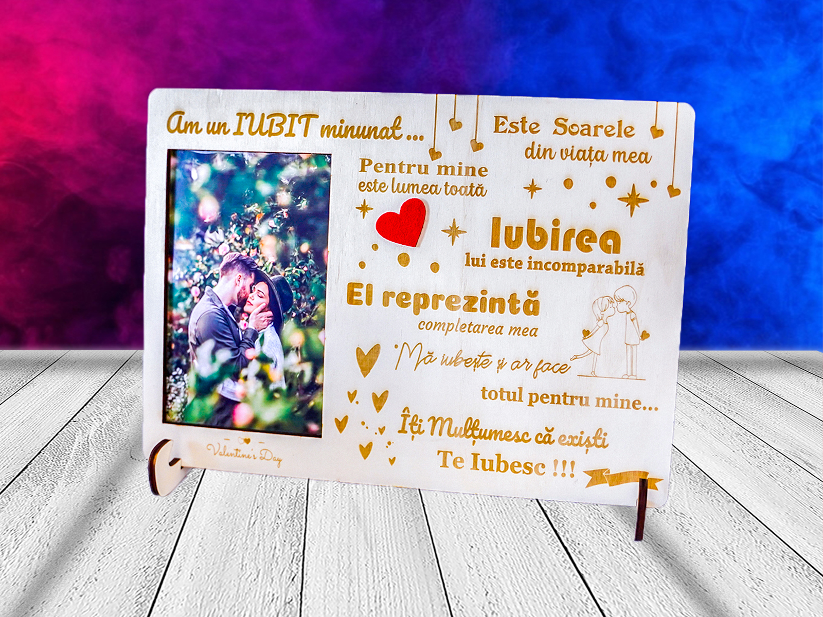 grv013 ornament lemn Iti multumesc ca existi cu poza 1 Tablou lemn gravat cu mesaj si poza cadouri personalizate Iti multumesc ca existi