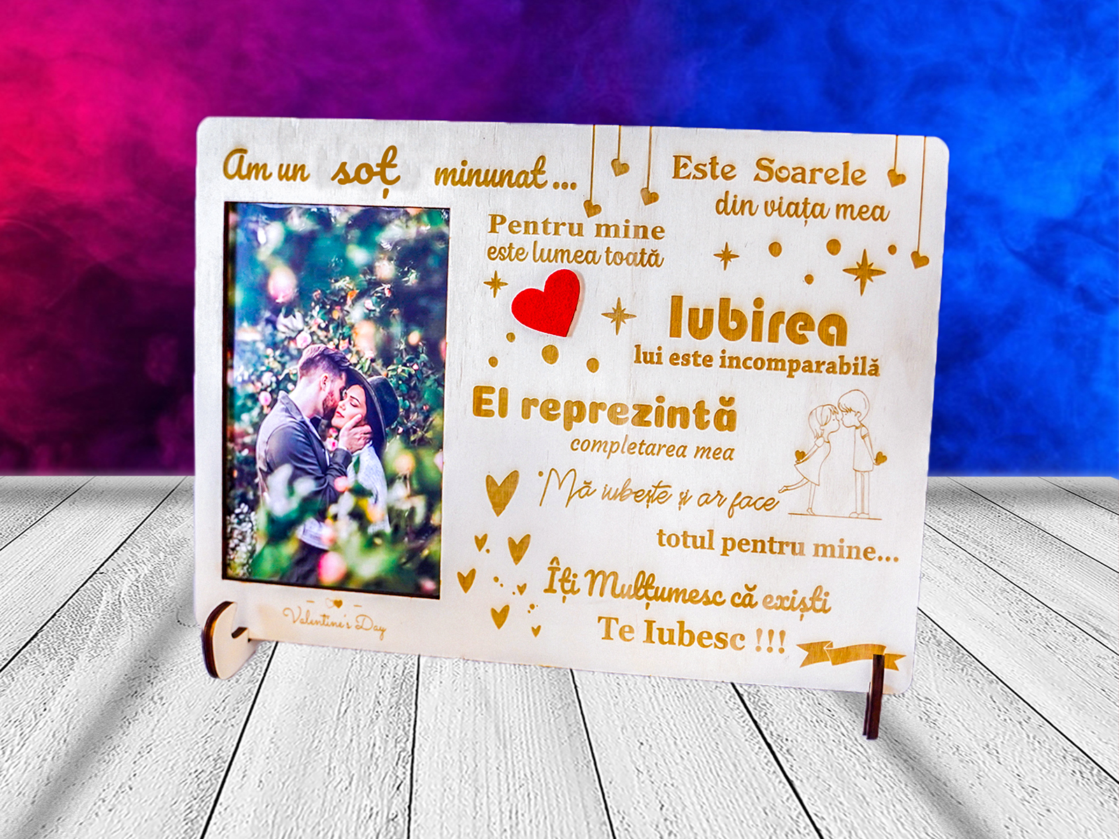 grv013 ornament lemn Iti multumesc ca existi cu poza sot 1 Tablou lemn gravat cu mesaj si poza cadouri personalizate Iti multumesc ca existi