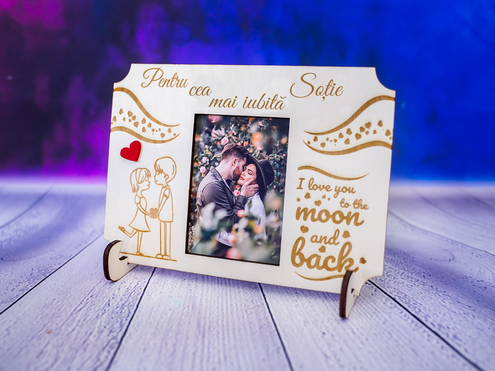 Tablou lemn i love you gravat cu mesaj si poza cadouri personalizate