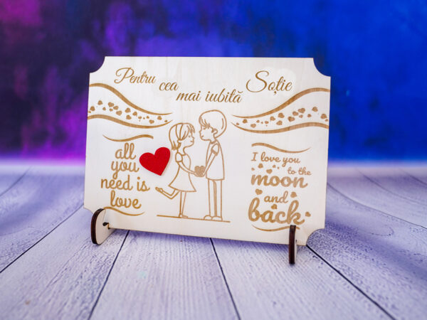 Tablou lemn I love you gravat cu mesaj cadouri personalizate