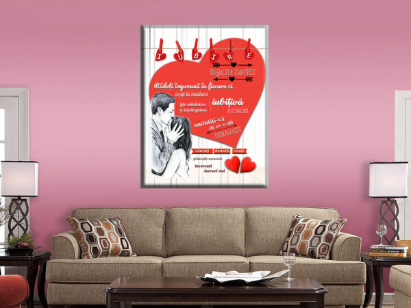 Tablou canvas personalizat regulile iubirii inima decoratiuni living sufragerie dormitor
