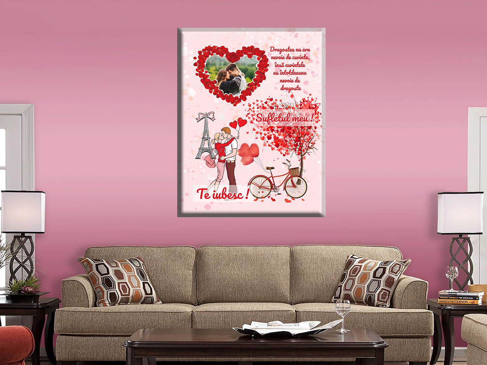 Tablou canvas indragostiti inima te iubesc personalizat cu poza si mesaj