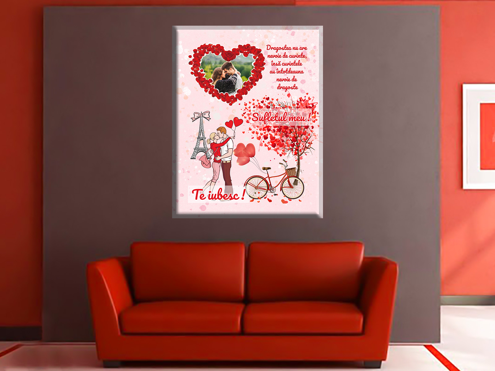 Tablou canvas indragostiti inima te iubesc personalizat cu poza si mesaj