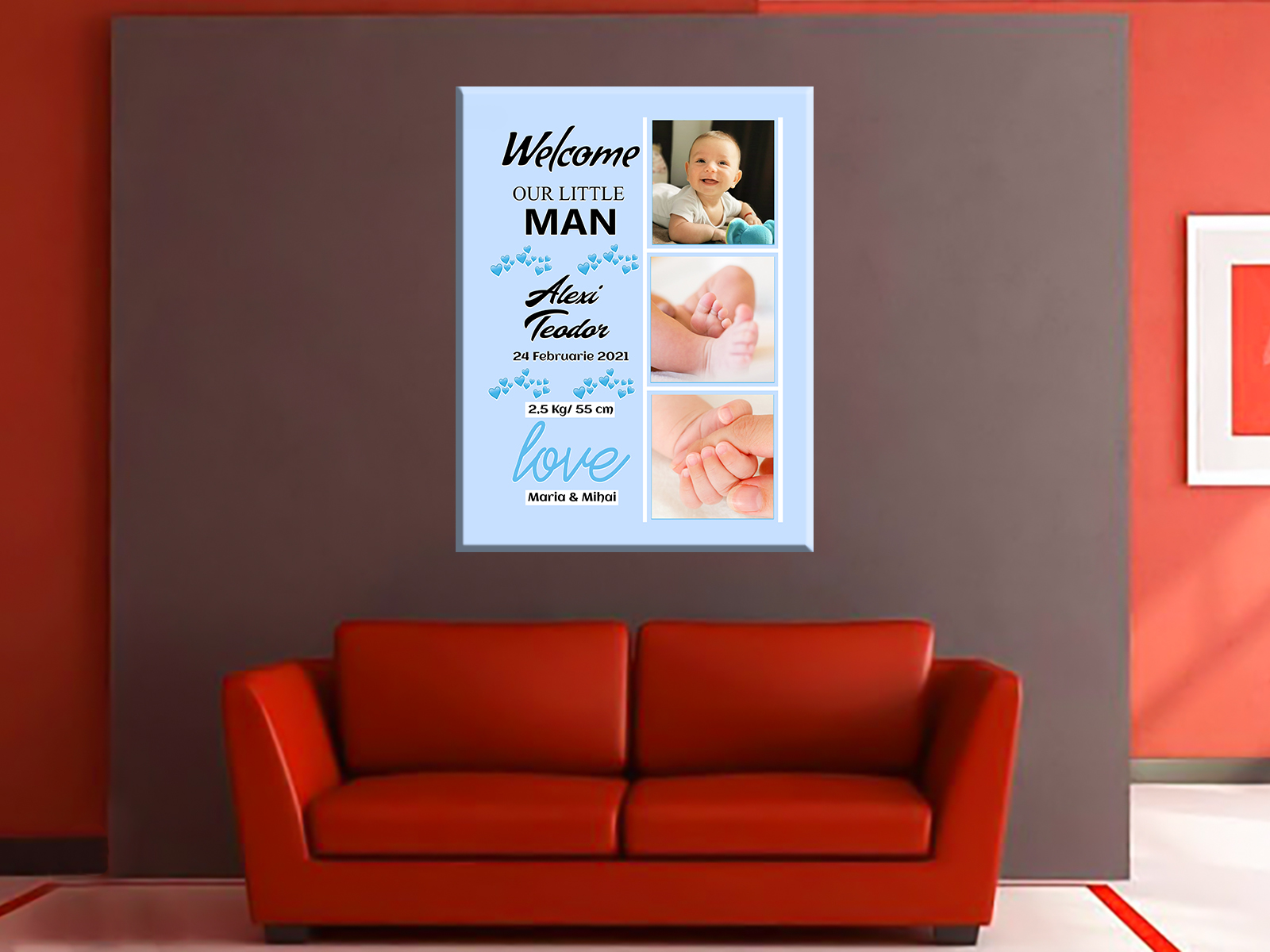 Tablou canvas bun venit bebe baiat cadouri personalizate