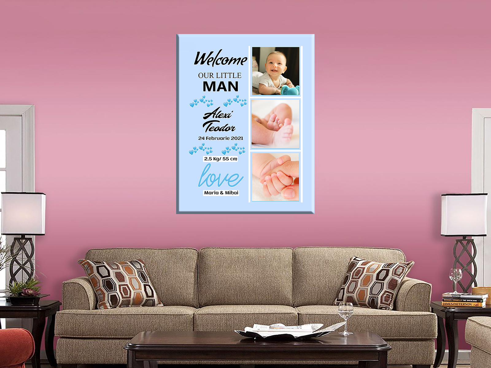 Tablou canvas bun venit bebe baiat cadouri personalizate
