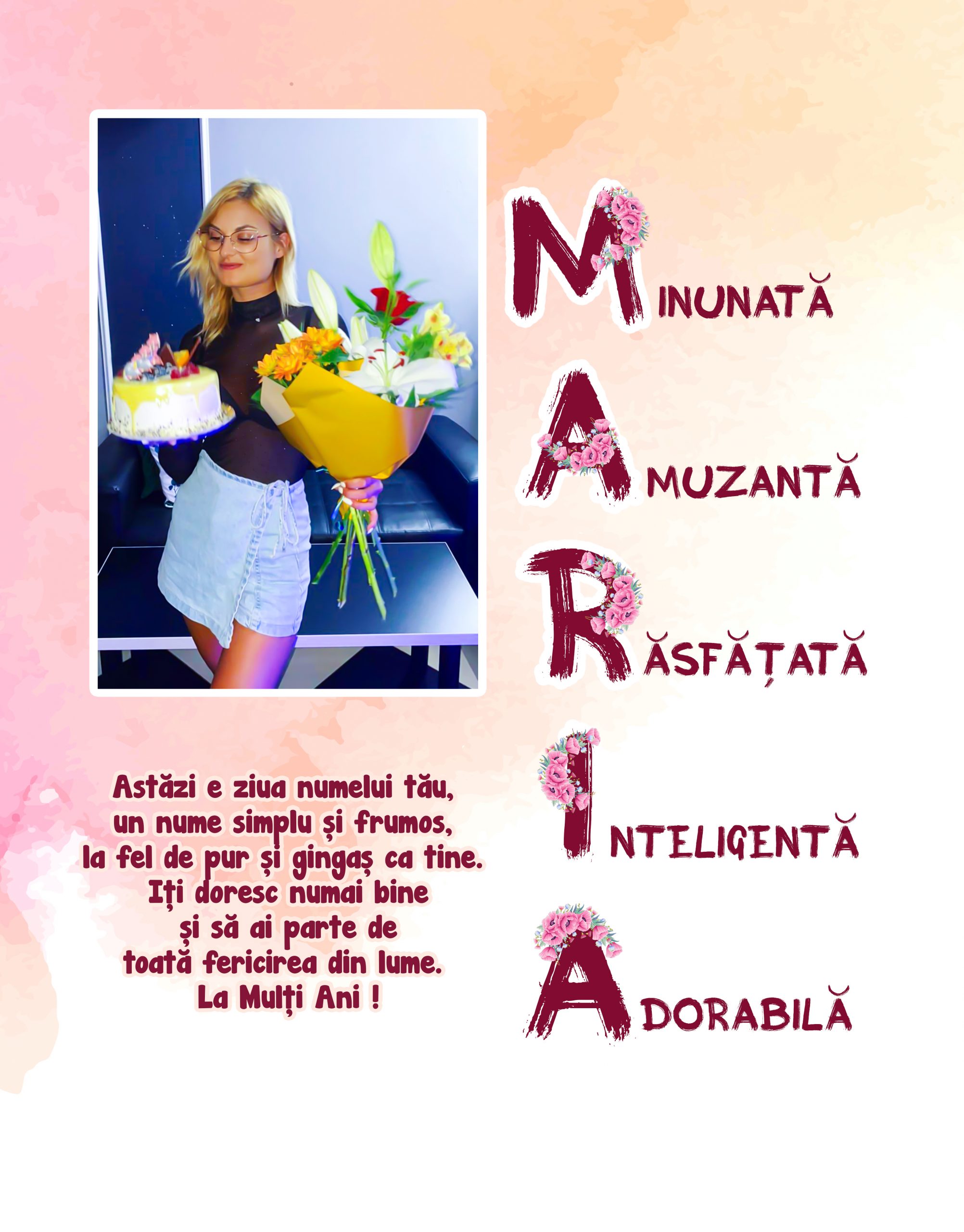 Tablou aniversar cu nume si poza si mesaj