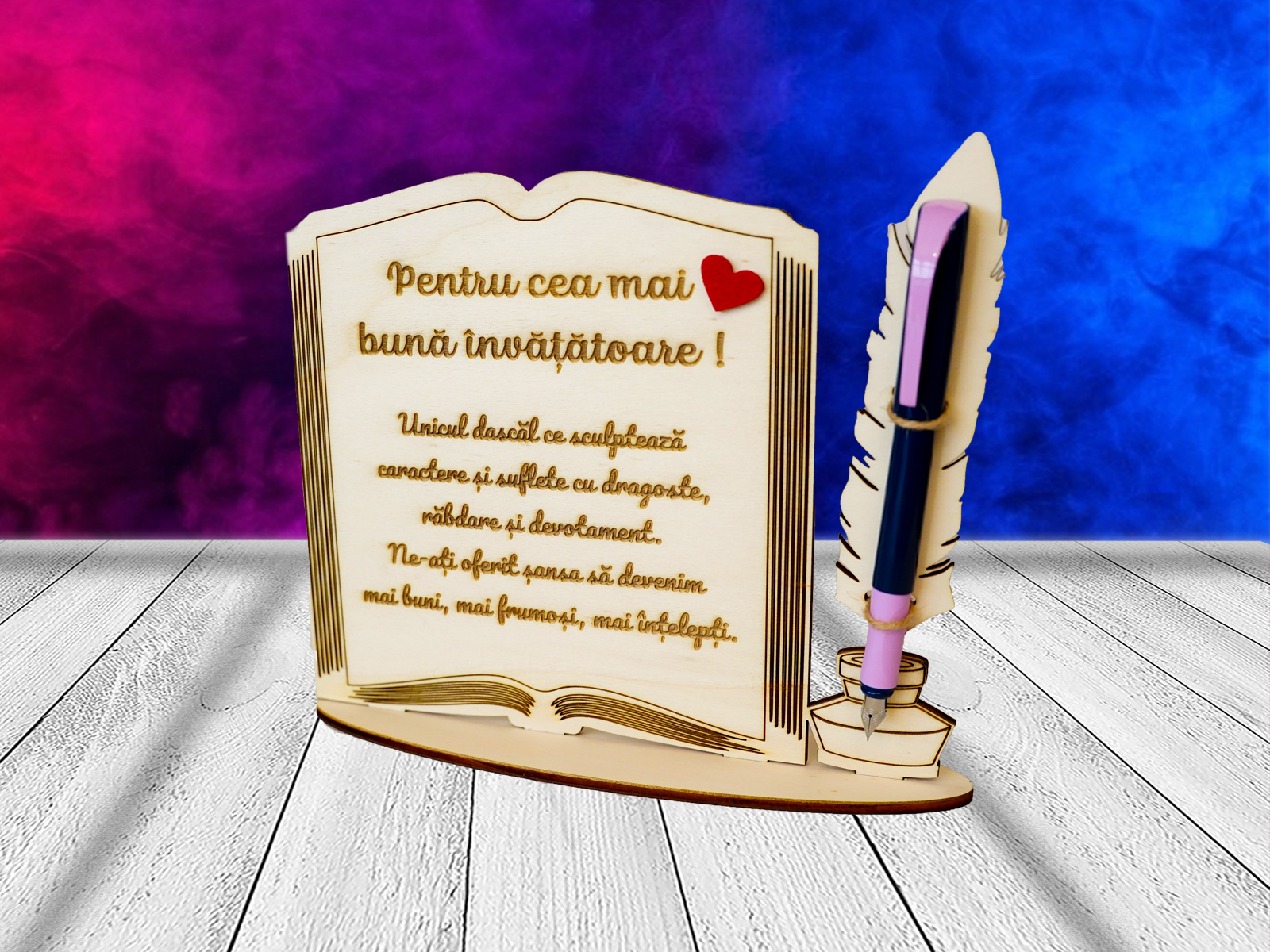 Grv018 Ornament lemn cu stilou pentru ceamai buna invatatoare Ornament lemn cu stilou pentru cea mai buna invatatoare cadouri personalizate invatatoare