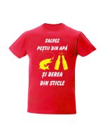 Tricou rosu Tricou personalizat Salvez pestii din apa si berea din sticle cadouri pentru pescari tricouri pentru pescari