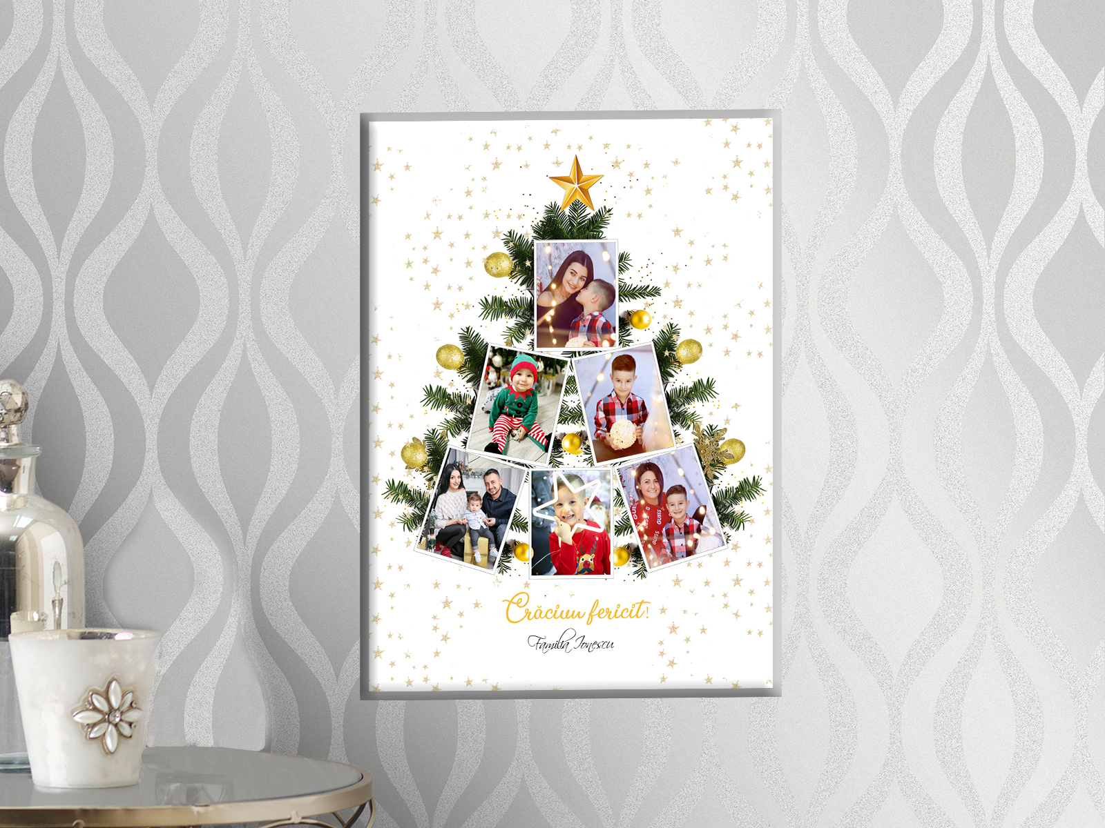 Tablou canvas brad craciun 6 poze si mesaj cadouri personalizate pentru craciun