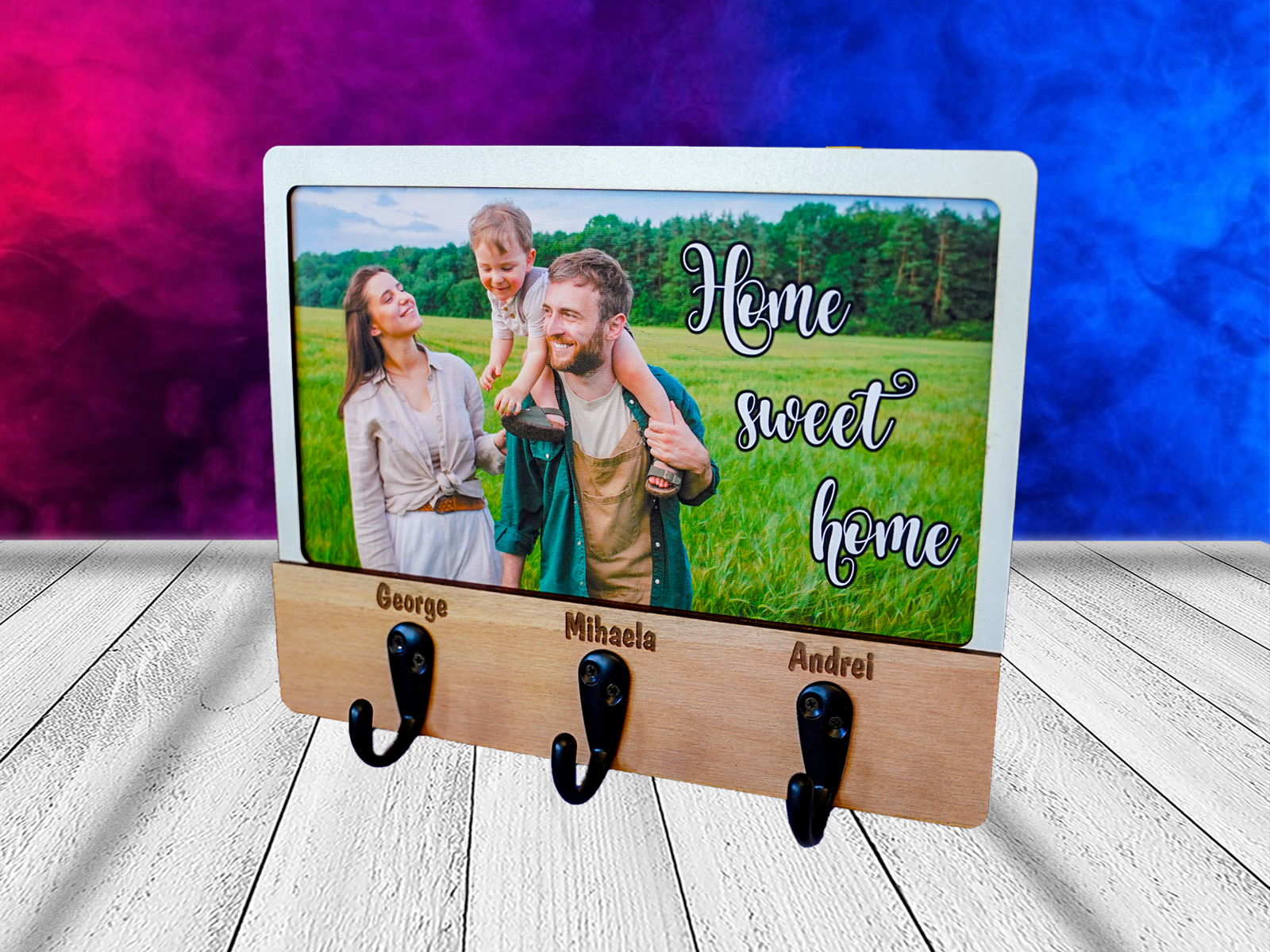 Suport chei personalizat cu poza lemn gravat brelocuri personalizate cu poza si mesaj