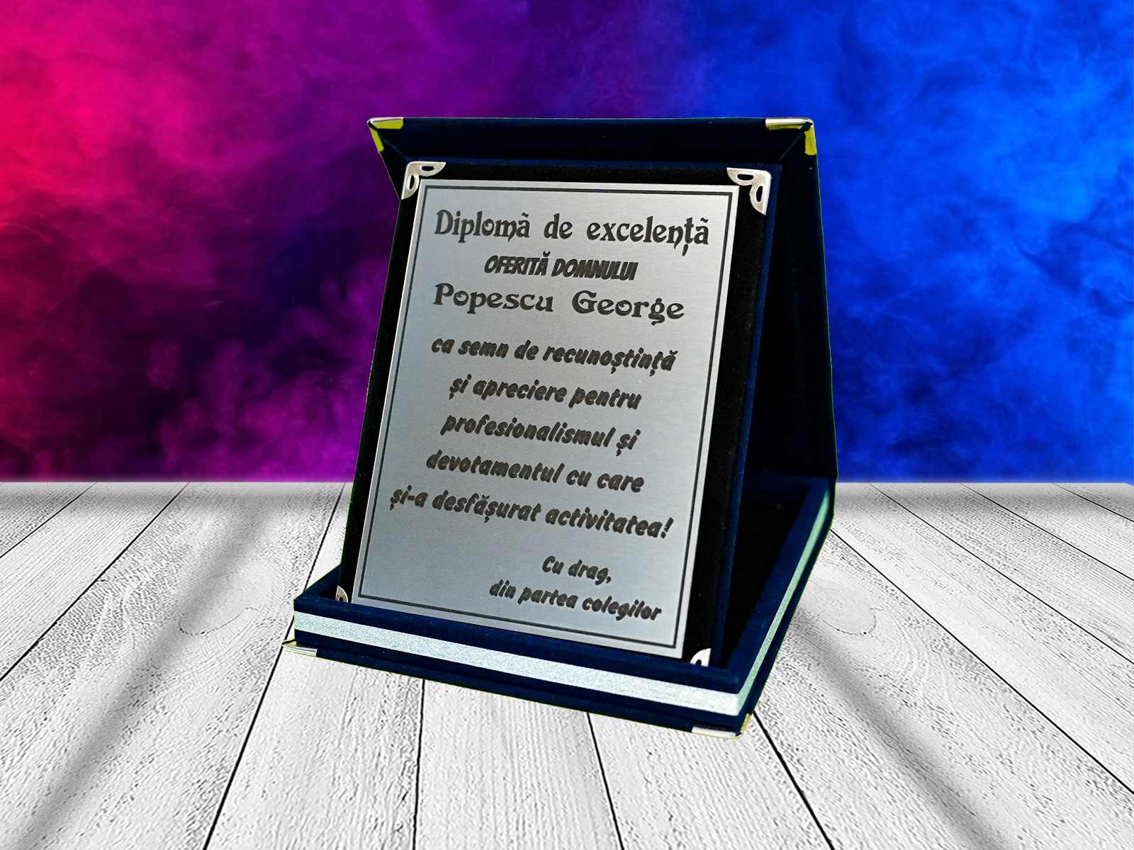 Placheta catifea diploma de excelenta cadouri pensionare aniversare varsta