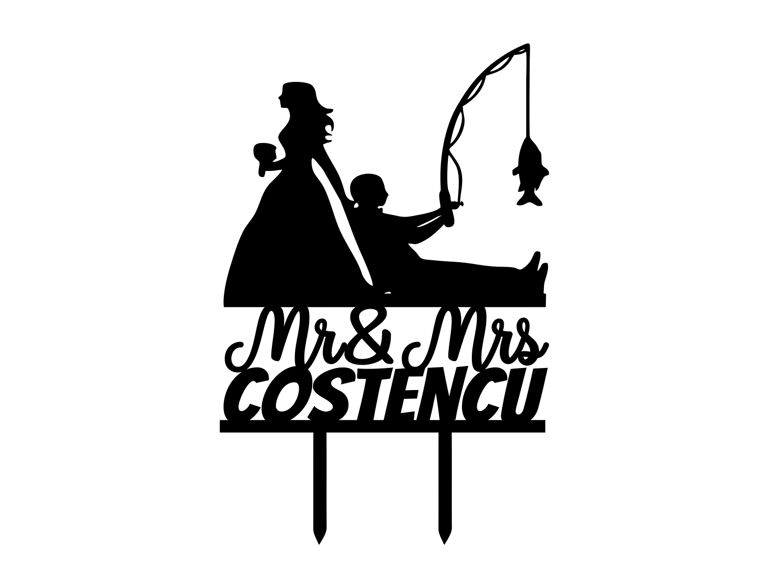 Ckt001 Cake topper pescar Mr & Mrs Cakke topper pescar Mr & Mrs pentru nunta botez sau aniversare