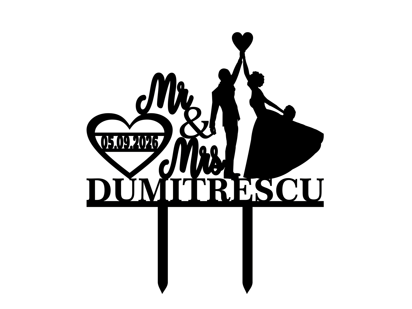 Ckt009 Cake topper Mr. and Mrs. Groom and Bride Heart Shaped Cake topper Mr. and Mrs. Groom and Bride with Heart Shape