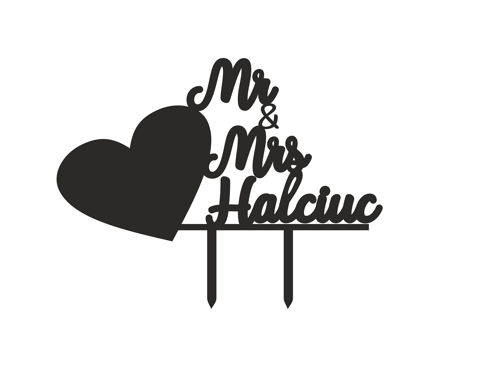 Cake topper Mr. and Mrs. with One Heart