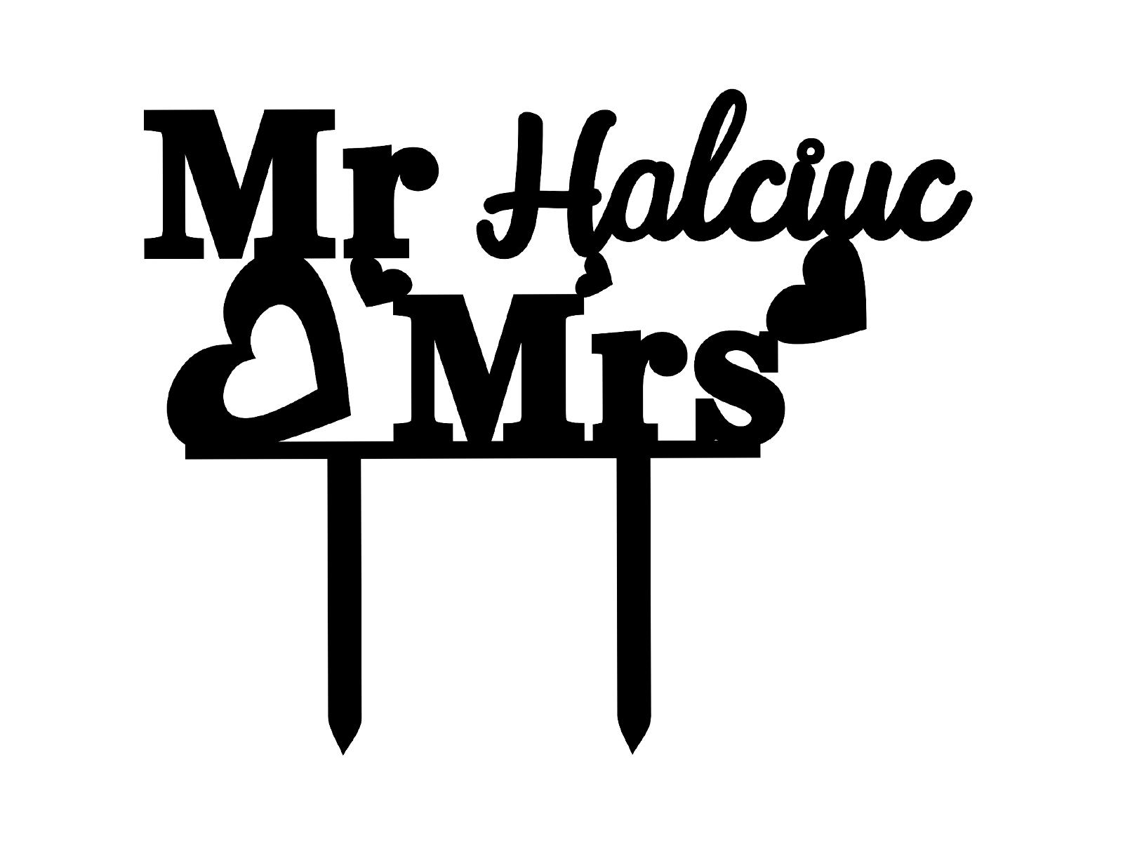Cake topper Mr. and Mrs. with Four Hearts
