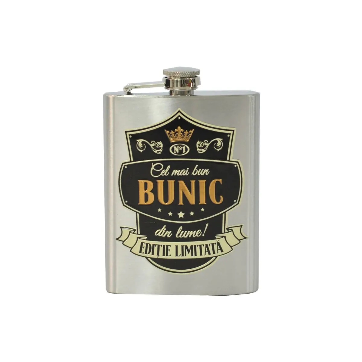 Plosca personalizata Cel mai bun bunic Ploscutele de buzunar personalizate sunt un cadou unic pentru pasionatii de esente tari si nu numai. Stim cat de greu este sa gasesti un cadou ideal barbatesc, de aceea am lansat sticlele de buzunar personalizate, acestea pot fi folosite oricand, atat iarna cat si in orice alt anotimp. Aceasta este un cadou ideal pentru pasionații de băuturi tari, pentru petreceri aniversare, petreceri de majorat si pentru oricare alta ocazie.
