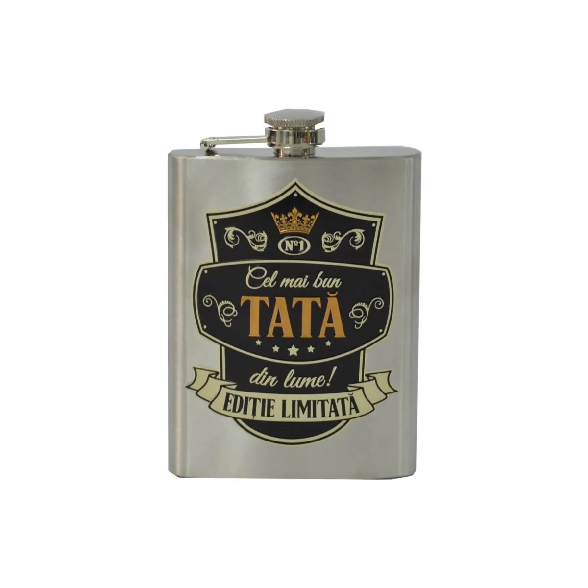 Plosca personalizata Cel mai bun tata Ploscutele de buzunar personalizate sunt un cadou unic pentru pasionatii de esente tari si nu numai. Stim cat de greu este sa gasesti un cadou ideal barbatesc, de aceea am lansat sticlele de buzunar personalizate, acestea pot fi folosite oricand, atat iarna cat si in orice alt anotimp. Aceasta este un cadou ideal pentru pasionații de băuturi tari, pentru petreceri aniversare, petreceri de majorat si pentru oricare alta ocazie.