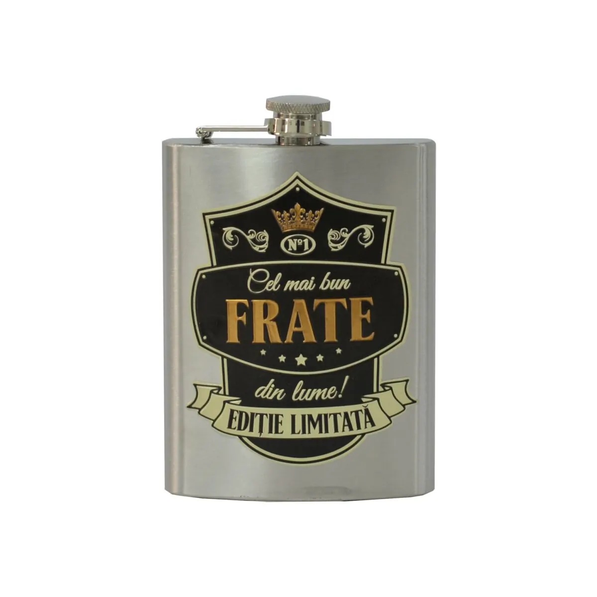 Plosca personalizata Cel mai bun frate Ploscutele de buzunar personalizate sunt un cadou unic pentru pasionatii de esente tari si nu numai. Stim cat de greu este sa gasesti un cadou ideal barbatesc, de aceea am lansat sticlele de buzunar personalizate, acestea pot fi folosite oricand, atat iarna cat si in orice alt anotimp. Aceasta este un cadou ideal pentru pasionații de băuturi tari, pentru petreceri aniversare, petreceri de majorat si pentru oricare alta ocazie.
