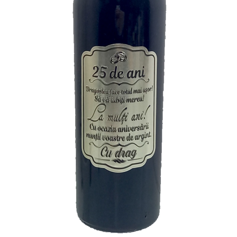 Vin009 sticla de vin cu ocazia nuntii de argint 2 Vin personalizat pentru ocazii speciale sticla vin personalizata cu mesaj sau poza cadouri personalizate unicate vinuri personalizate