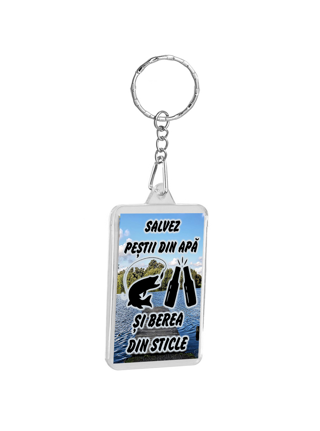 brl022 Breloc plastic salvez pestii din apa si berea din sticle Breloc personalizat salvez pestii din apa si berea din sticle , cadouri pentru pescari si pescuit