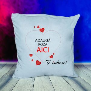 Perna pufoasa personalizata cu poza in forma de inima si mesaj cadouri pentru indragostiti iubita sotie mama sora bunica
