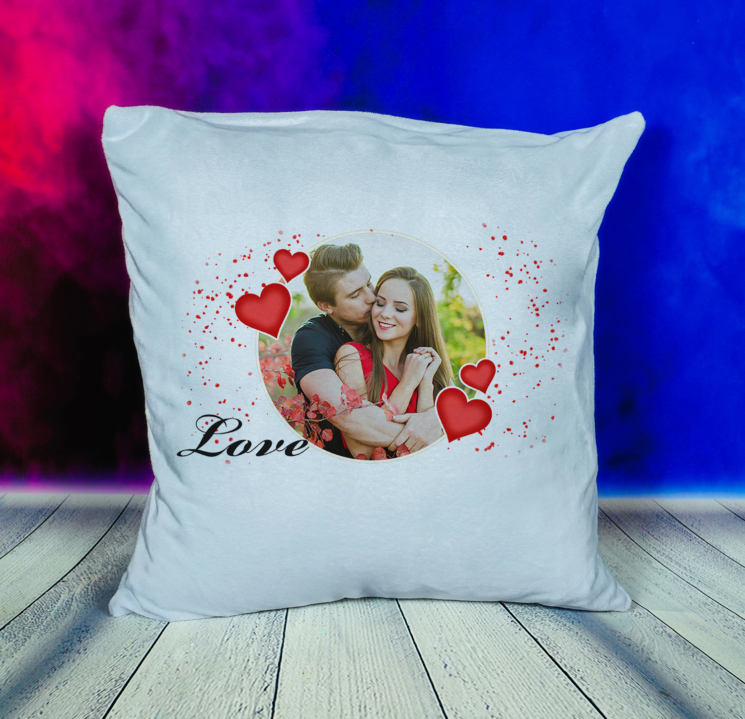 prn015 Perna imagine in cerc love Perna pufoasa personalizata cu poza in forma de inima si mesaj cadouri pentru indragostiti iubita sotie mama sora bunica